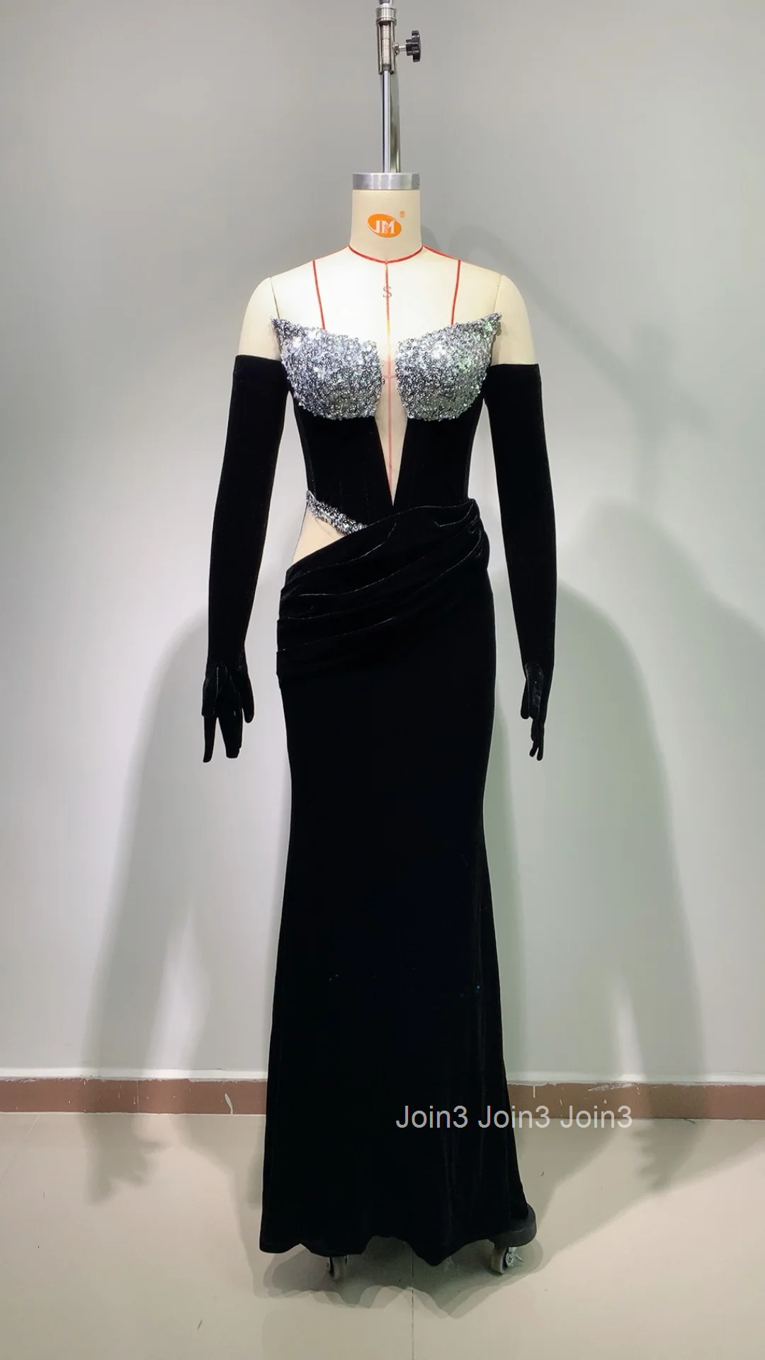 Elegant Black Long Dress With Gloves Fashion Diamond Sexy Hollow Straplss Skirt Chic Womens Clothing 2025 Summer New Vestidos