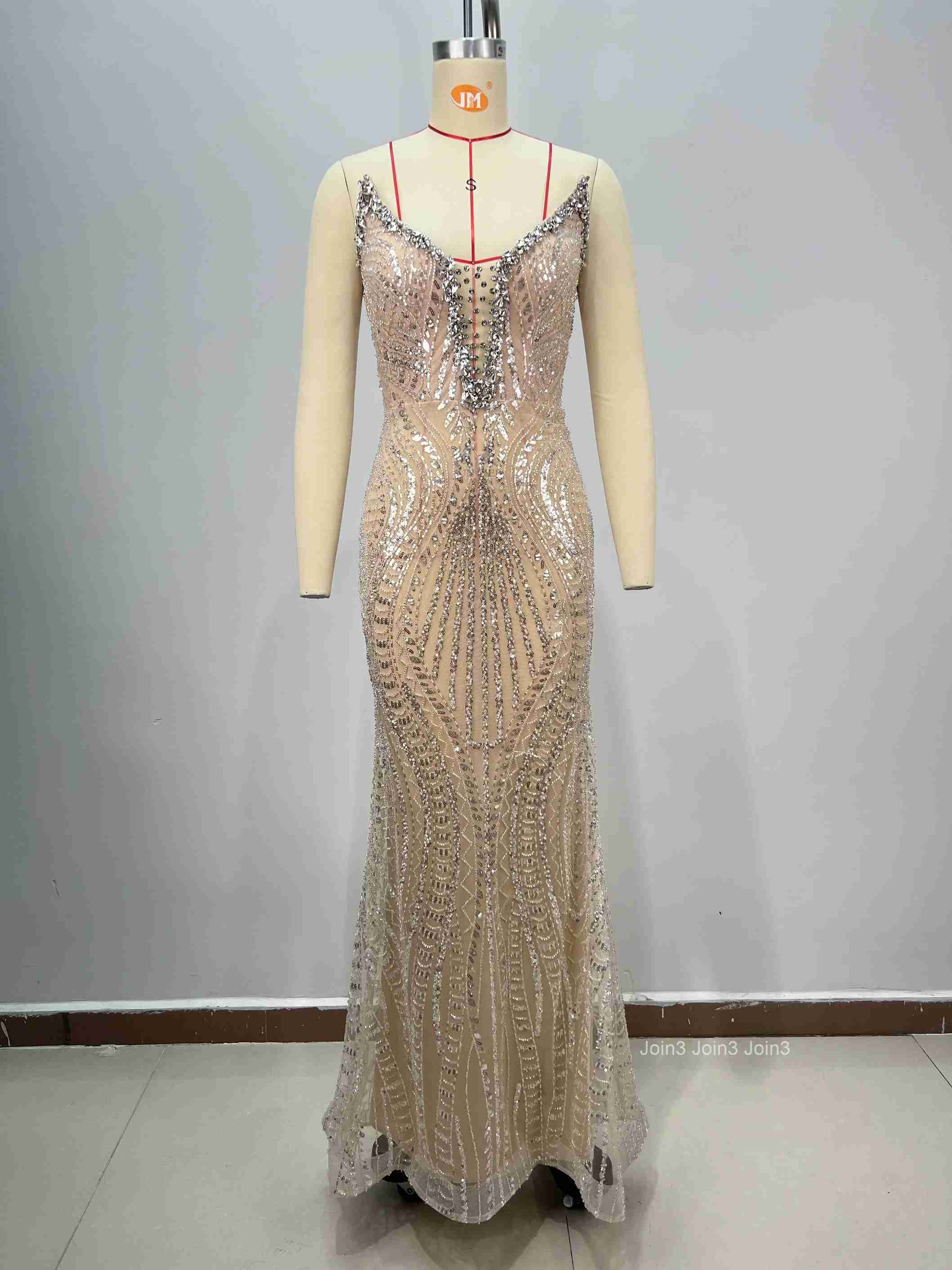 Bandage Dress Gold Sequin Mermaid Evening Gown Beaded Bodice Choker Neckline Fitted Fishtail Formal Party Gown Champagne