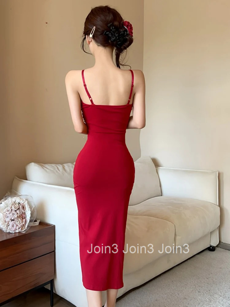Women Clothes Y2K Solid Sexy Strap Backless Skinny Midi Pencil Dress Elegant Fashion Evening Party Club Prom Vestidos Robe New