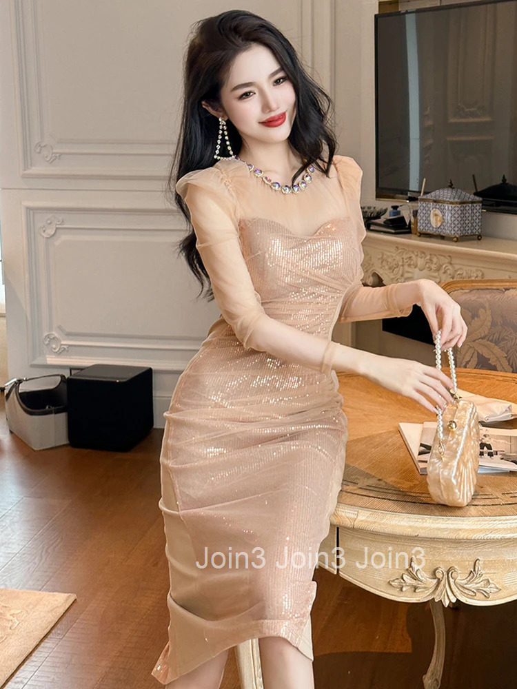 New Chic Sparkly Gold Sequin Evening Dresses Women Mujer Ladies Elegant Luxury Skinny Party Prom Dress Robe Femme Vestido Fiesta