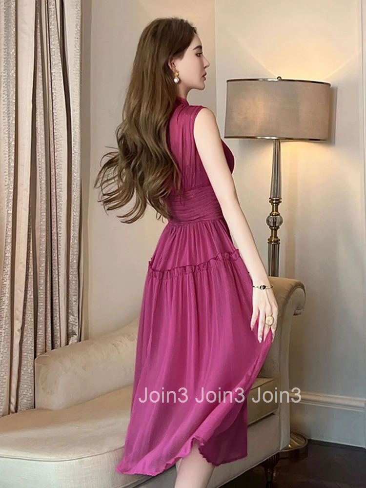 Summer Fashion Elegant Chiffon Bright Silk Evening Dress Women Clothes Vintage Sleeveless Corset Slim Party Robe Vestidos Fiesta