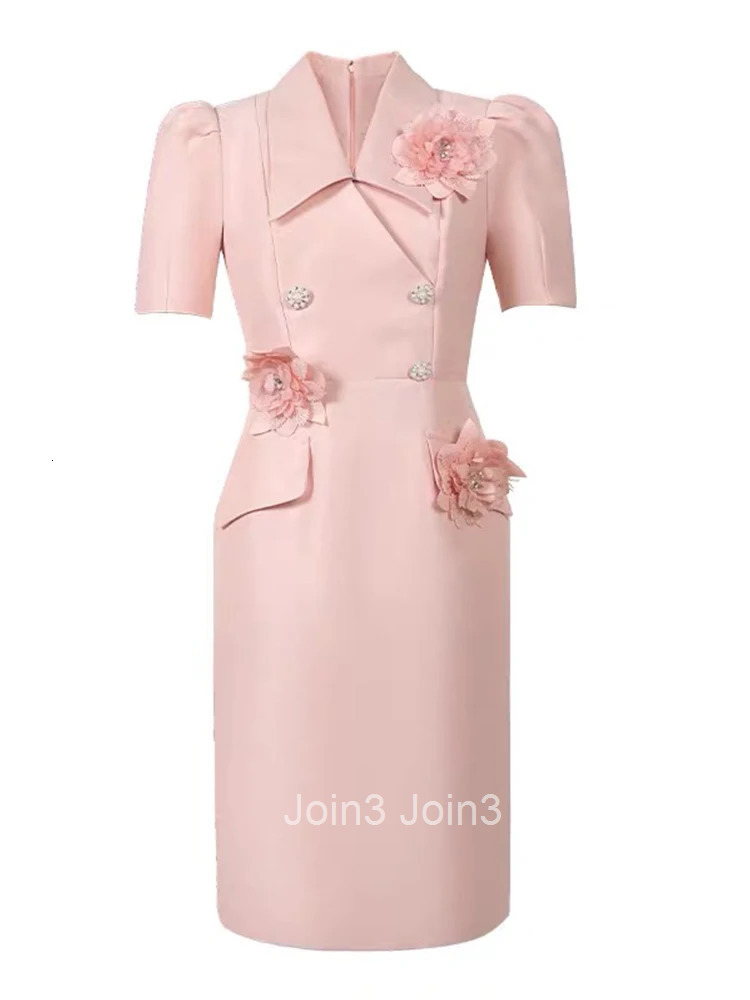 New Elegant Summer Fashion Pink Business Formal Occasion Dress Women Bubble Sleeve Slim Pencil Party Prom Vestido Street Clothes