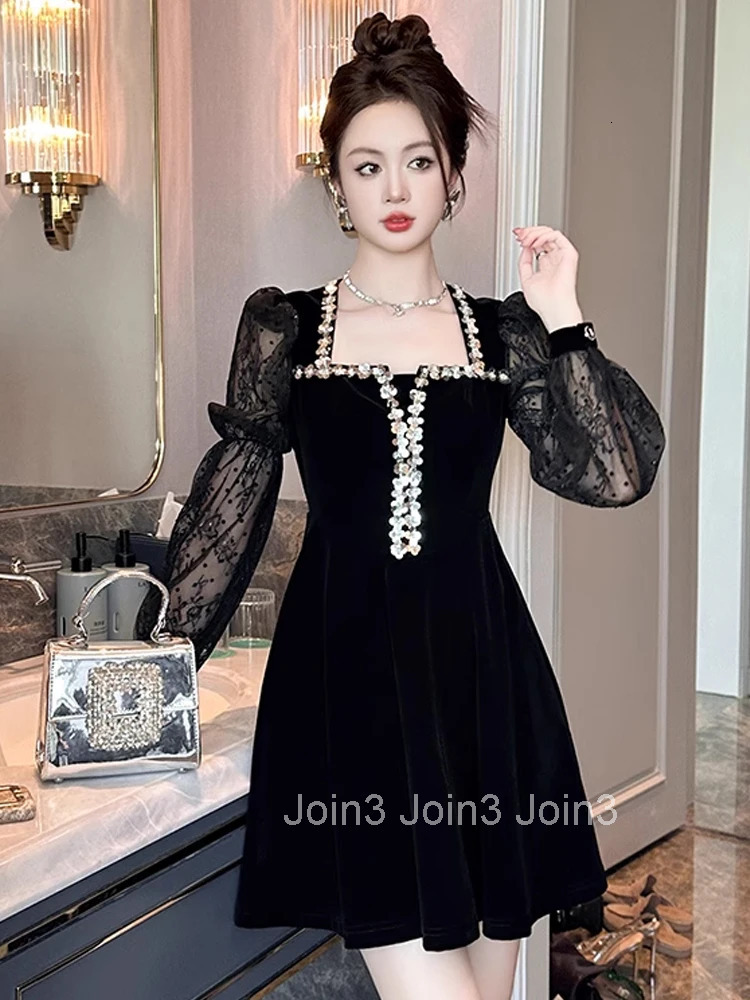 Women Clothes Vintage Black Sexy Square Neck Slim Mini Short Dress Elegant Luxury Ladies Fashion Party Prom Vestidos Spring New