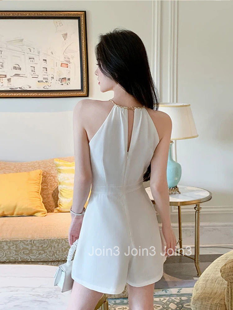 Fashion Summer White Short One Piece Jumpsuits Women Clothing Elegant Sexy Strap Sleeveless Female Mujer High Waist Slim Rompers