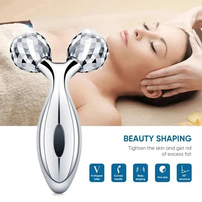 One Piece 3D Facial Roller Massage Tool 3D Roller Face Slimmer Manual Facial Massager Silver 250619