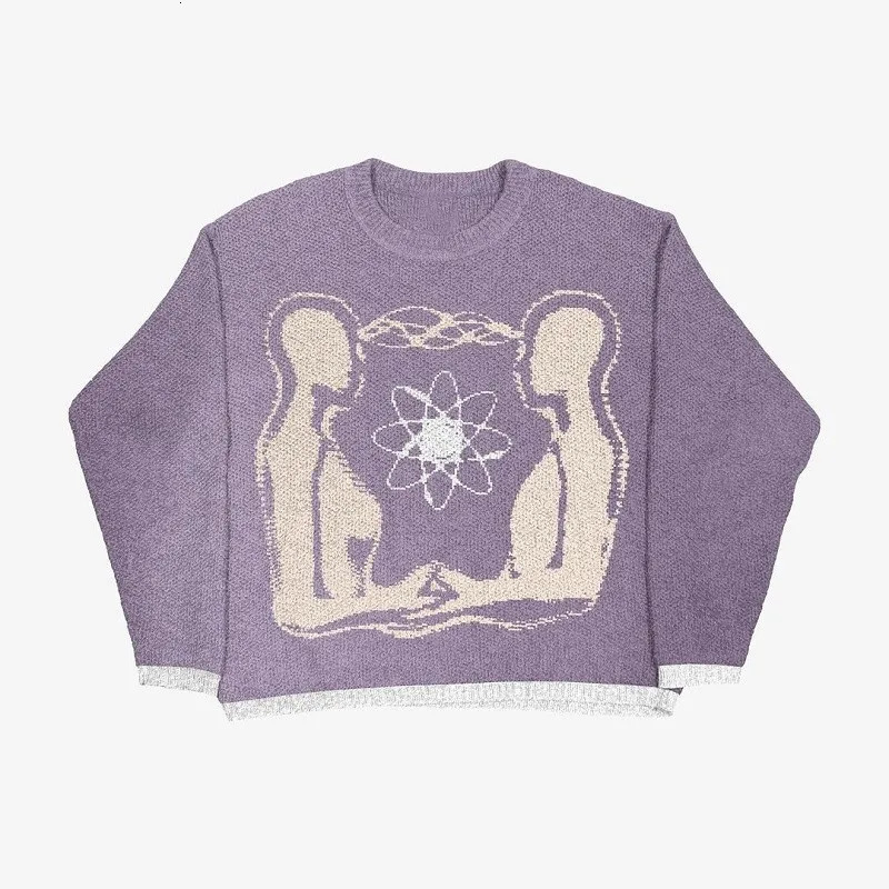 Autumn Winter Womens Winter Sweater Woman Character Pattern Loose Retro Loose Knit Sweater Jacket Fashion Couple Sweater 250617