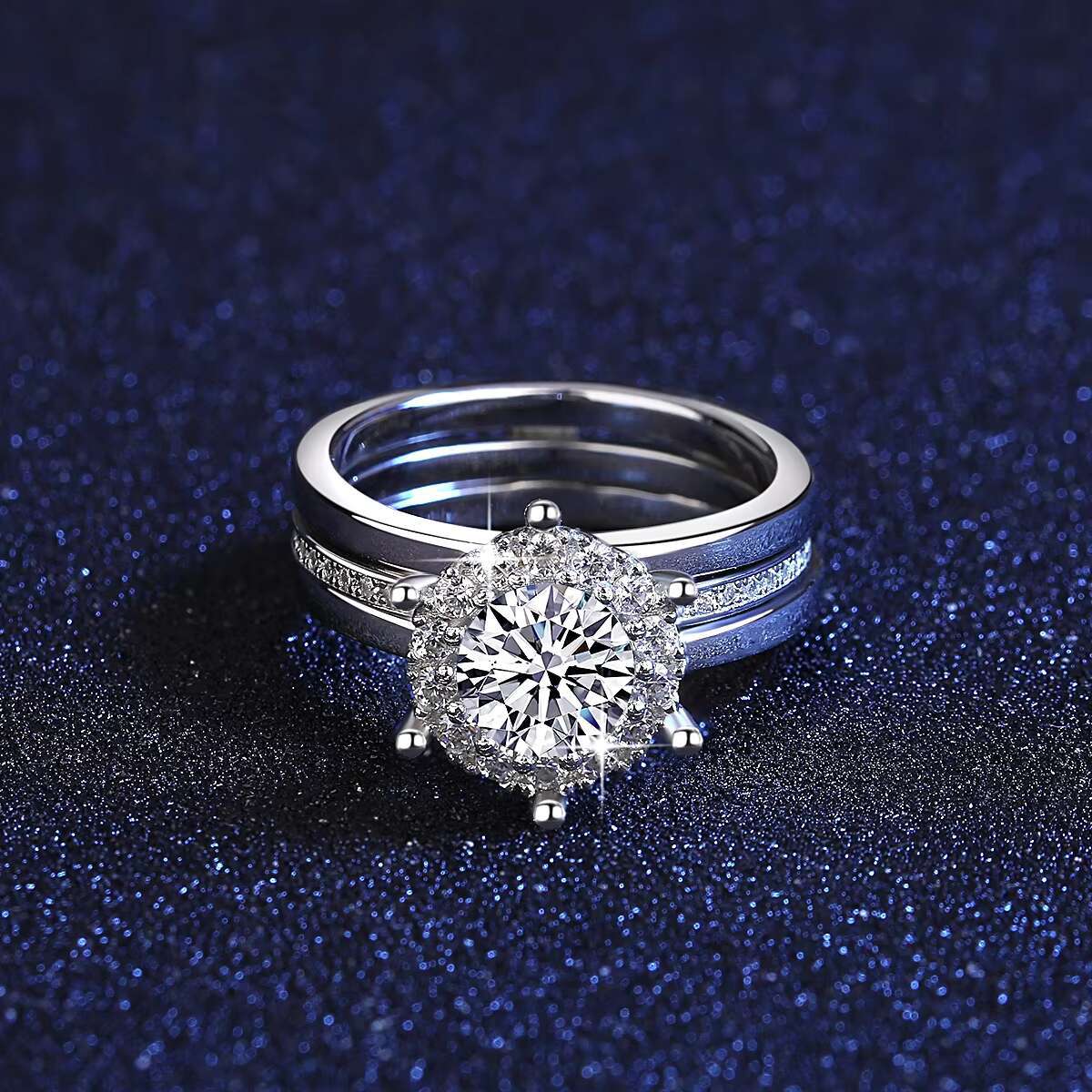 CZCITY 1ct Moissanite 925 Sterling Silver Big Cocktail Moissanite Diamond Wedding Promise Ring Set