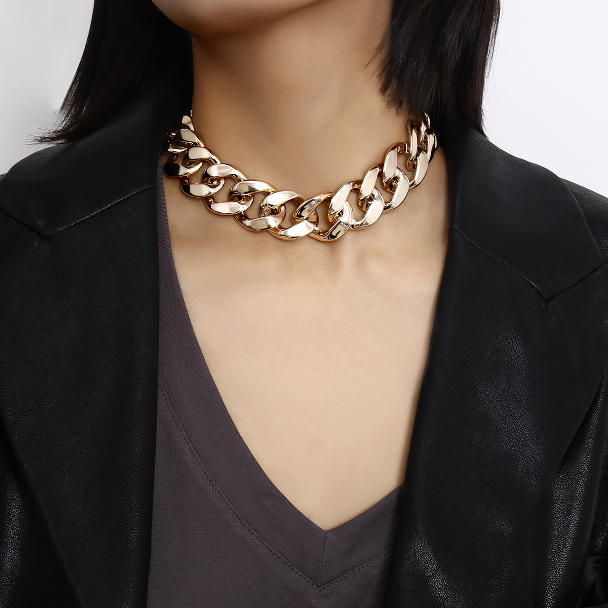 Accessories Exaggerated Punk Metal Choker for Women Simple Chain Geometric Personality Necklace