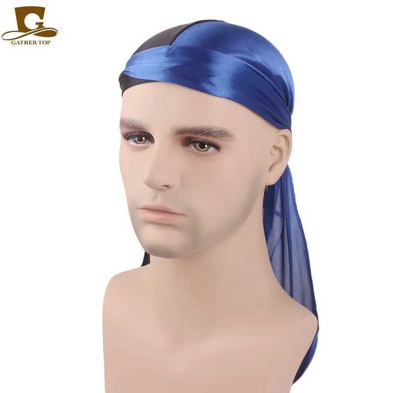 New Fashion Double Colors Soft Satin Durag Mens Silky Patchwork Durags Bandanas Turban Headwear Headband Hat Hair Accessories M250623