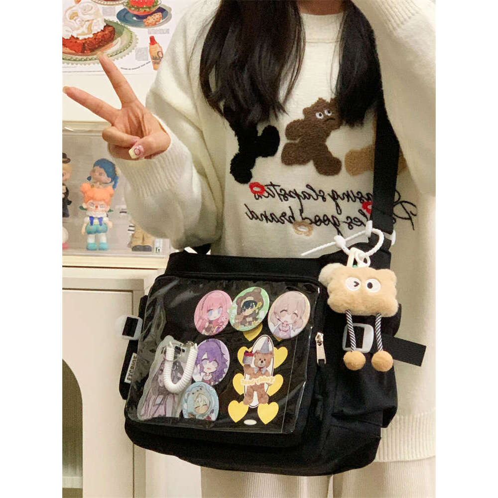 Ins Style Transparent Badge Pain Campus Versatile Large Capacity Simple Shoulder Crossbody Girl Messenger Bag