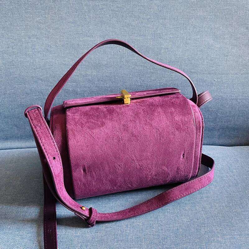 Korean Boston Bags For Women Designer Handbag And Purse 2024 New In Faux Suede Vintage Lock Decoration Small Box Shoulder