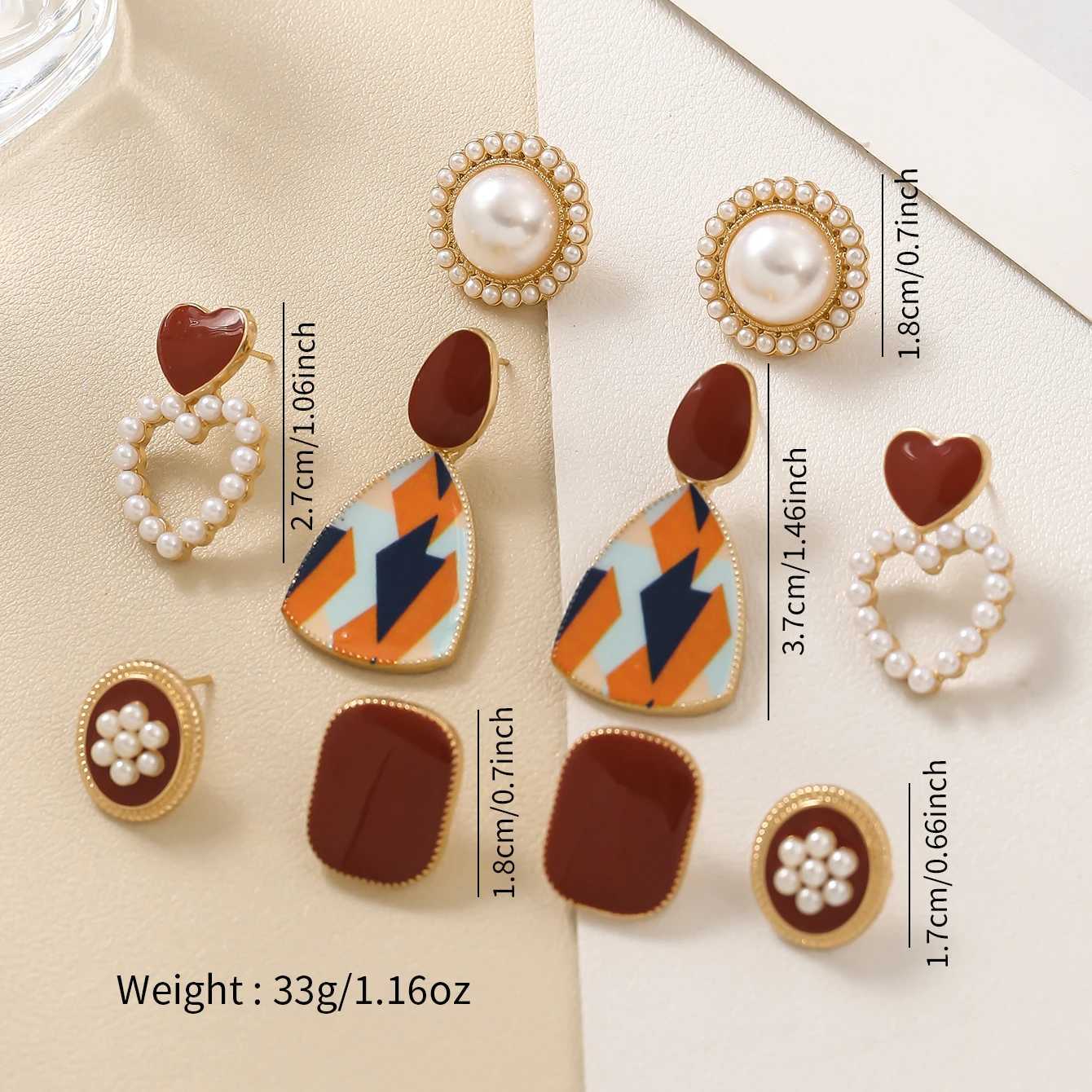 Wine Red Retro Style Womens Earring Set Elegant Heart-shaped Female Temperament Elegant Pearl Earrings Fashion Jewelry XJ250623