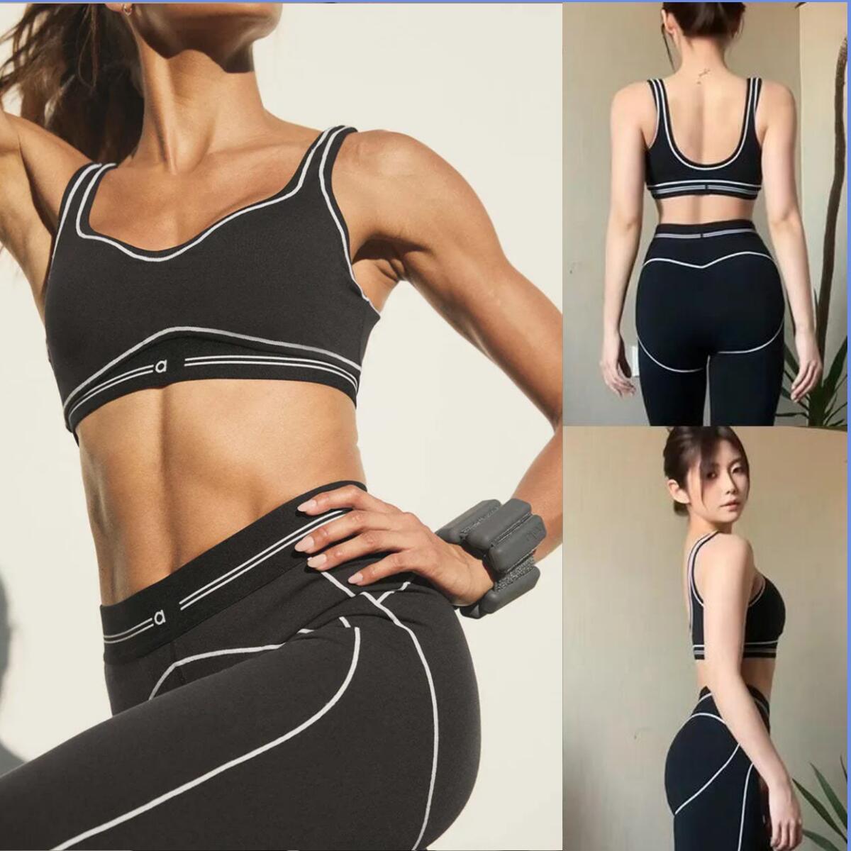 2025 5A top Yoga Set Seamless Tops Sports Heart Throb Bra+Leggings High End White Striped Low Back Dance Two-piece Outfits Summer alosetly Women bra sets