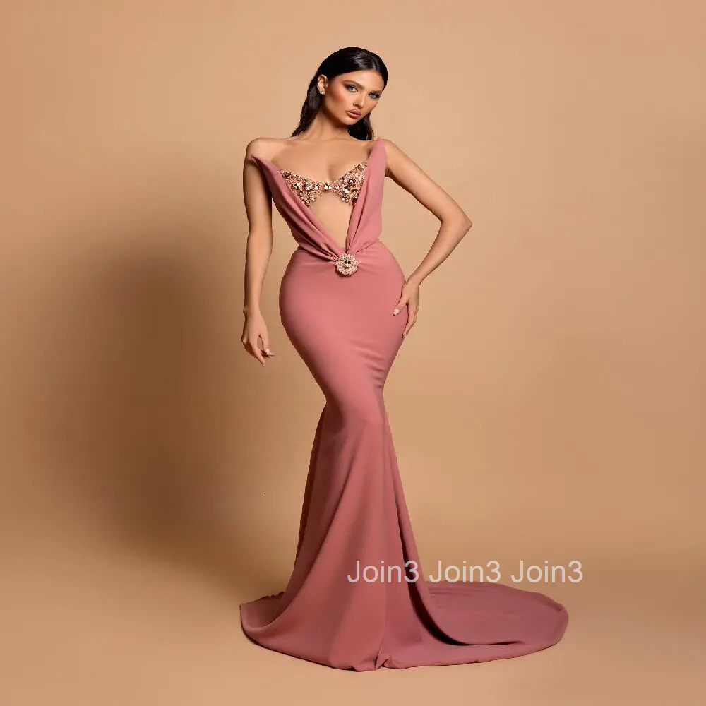 Autumn Pink Strapless Dress Fashion Banquet Dress Diamonds Studded Gauze Splicing Sexy Backless Womens Clothing Elegant Wear