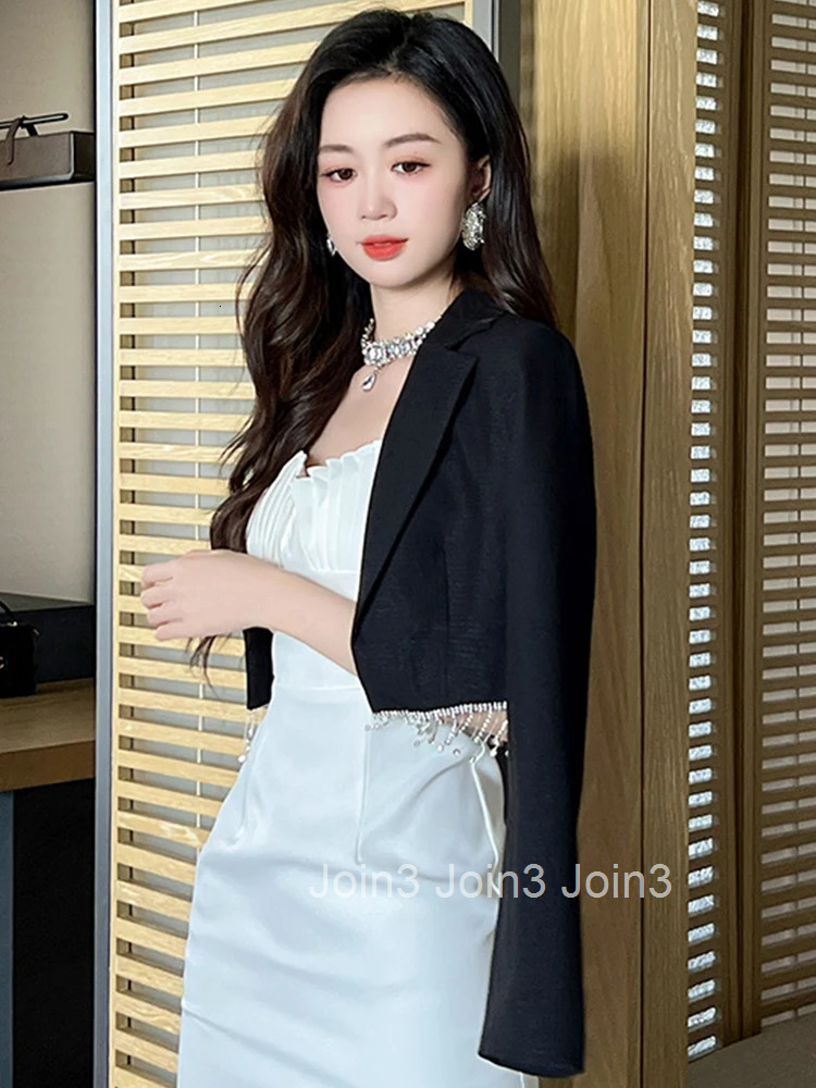 New Fashion Design Chic Summer Elegant Office Women Suit Black Formal Diamond Tassel Short Coat Blazer Jacket Lady Mujer Outwear