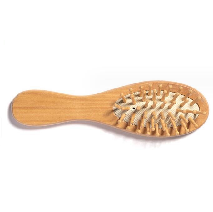 Bamboo Bristles Detangling Wooden Hair Brush Wet or Dry Oval Hairbrush 16*4.5*3cm for Women Men