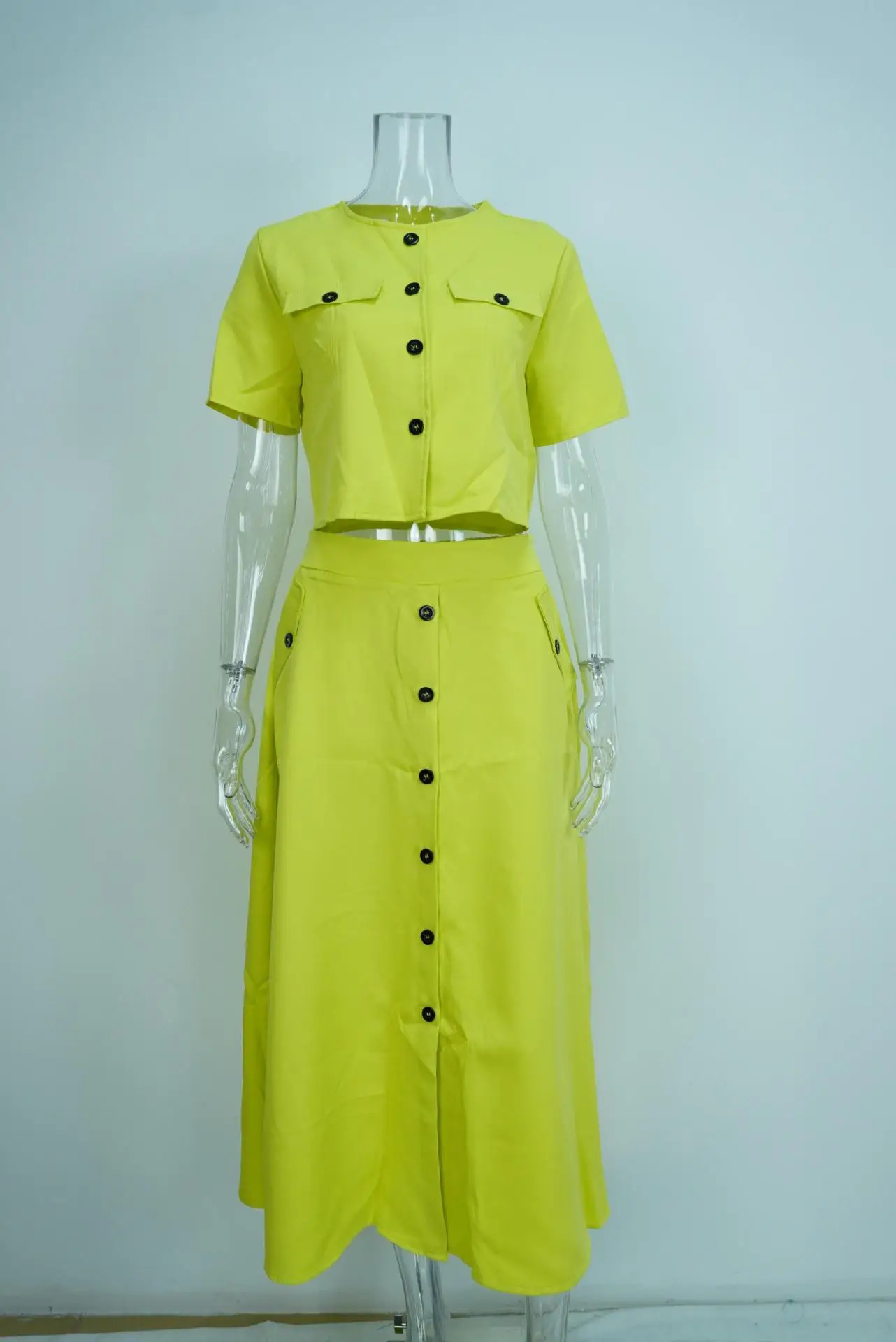 Office Elegant Crop Shirt Skirt Two Piece Set Fashion Short Sleeve Button Shirts Outfits Spring Summer Dress Casual Suit 250614