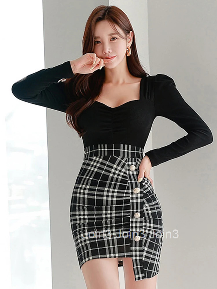 Fashion Lady Y2K Sexy Fake 2 Pieces Asymmetrical Short Dress Women Clothes Elegant Vintage Square Collar Slim Mini Party Vestido