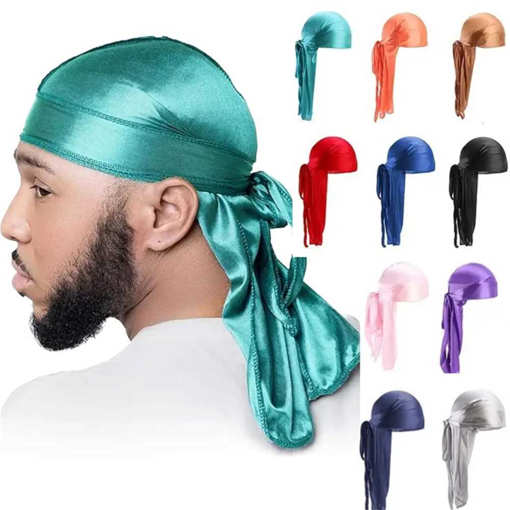 Simulated Silk Satin Durags Long Tail Turban Hat Ethnic Wind Bandage Pirate Cap Wrapped Beanies Doo Rags Du-rag Waves Headwear M250623