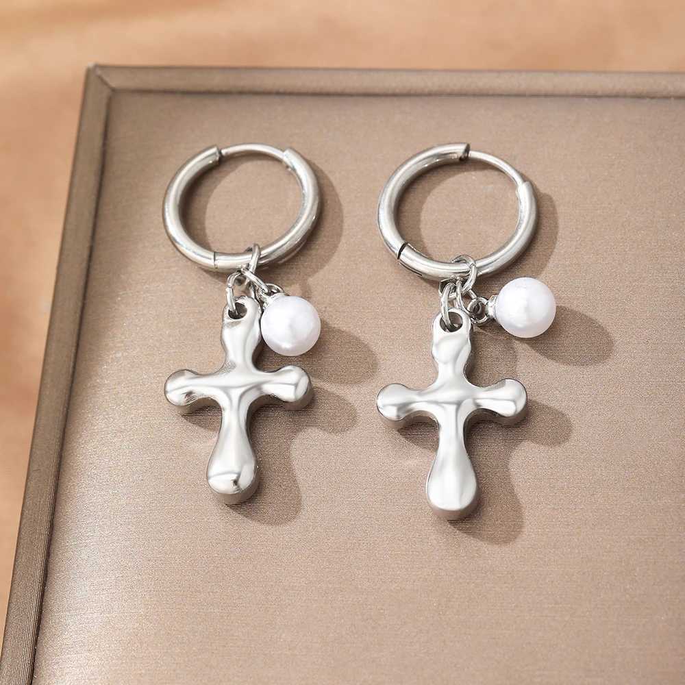 Stainless Steel Earrings Light Luxury Simple Premium Cross Small Pearl Earrings For Women Jewelry Party Commuter Matching XJ250623