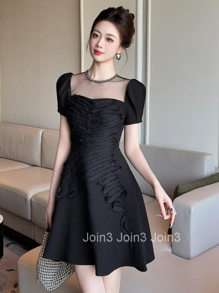 Summer Fashion Casual Black Evening Dress Women Clothes Elegant Sheer Sexy O-Neck Slim Short A-Line Party Prom Vestidos Fiesta