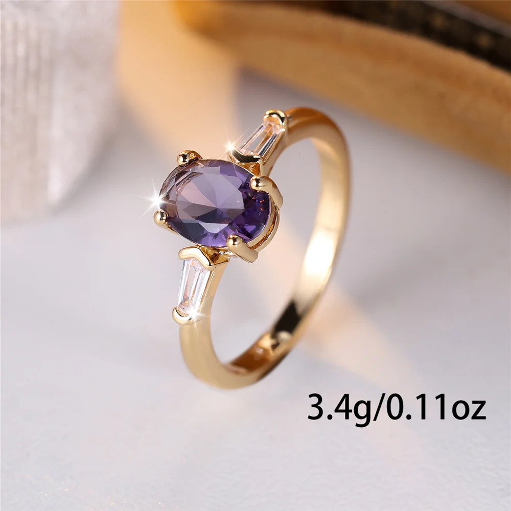 Purple Zircon Stone Male Female Fashion Crystal Engagement Ring Vintage Gold Color Wedding Jewelry For Women Men 250617