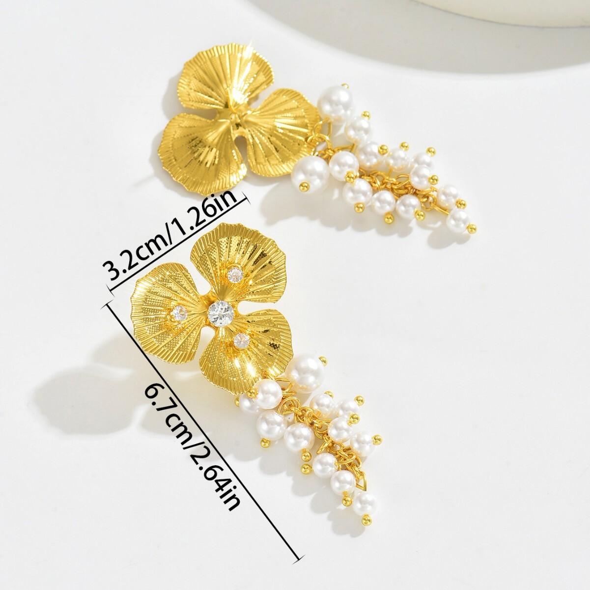 Temu Style Women's Personality Floral Inlaid Pearl Design Stud Earrings Ear Jewelry