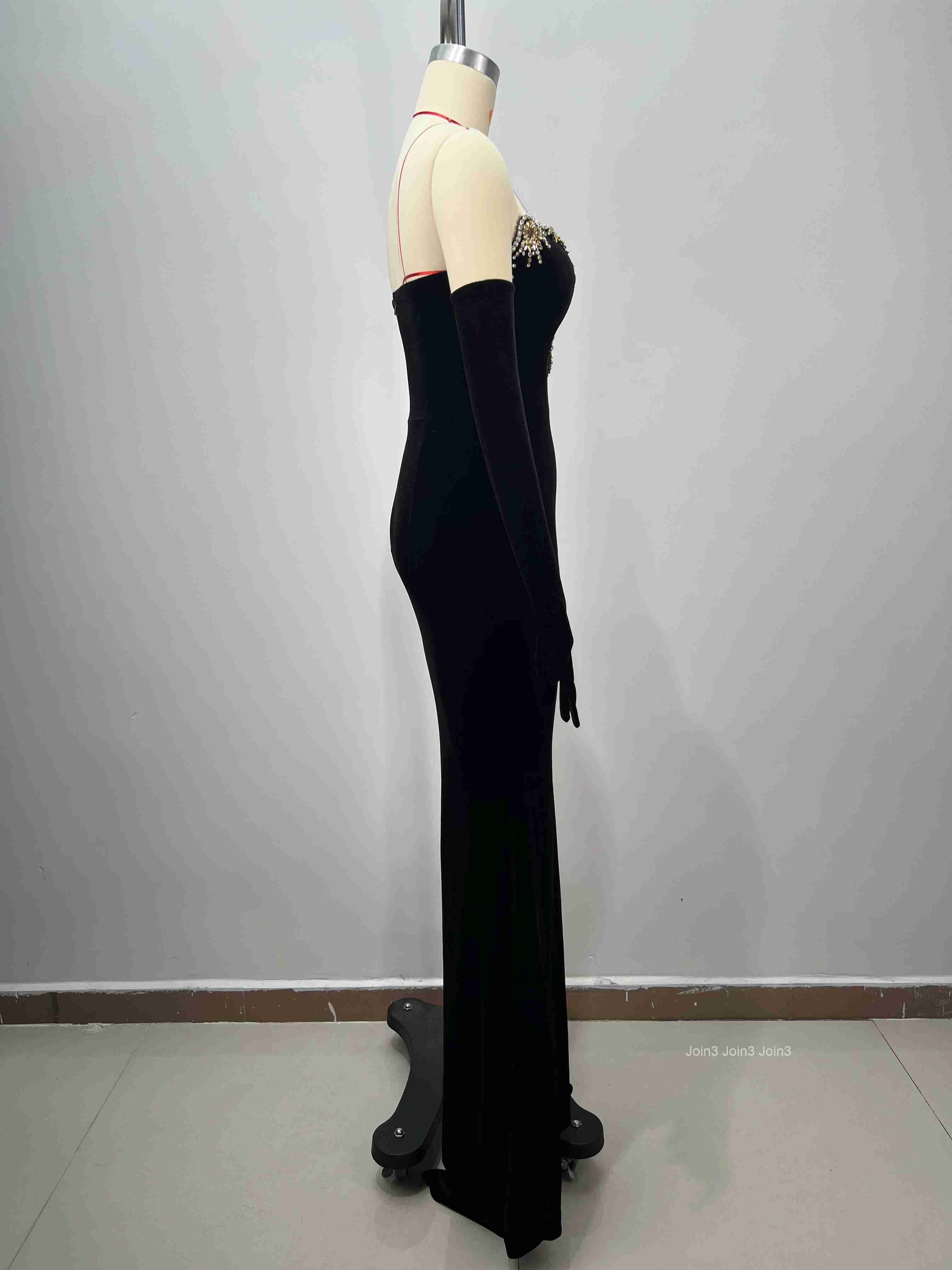 Womens Black Bandage Dress Rhinestone Spaghetti Straps Beaded Mermaid Evening Gown Fishtail Formal Party Wear