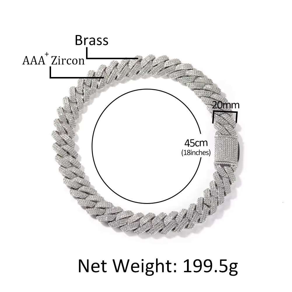 Drop Shipping Hip Hop Iced Out 3 Rows Cubic Zirconia Cuban Chain 20mm Prong Miami Cuban Link Chains Necklaces for Men Women