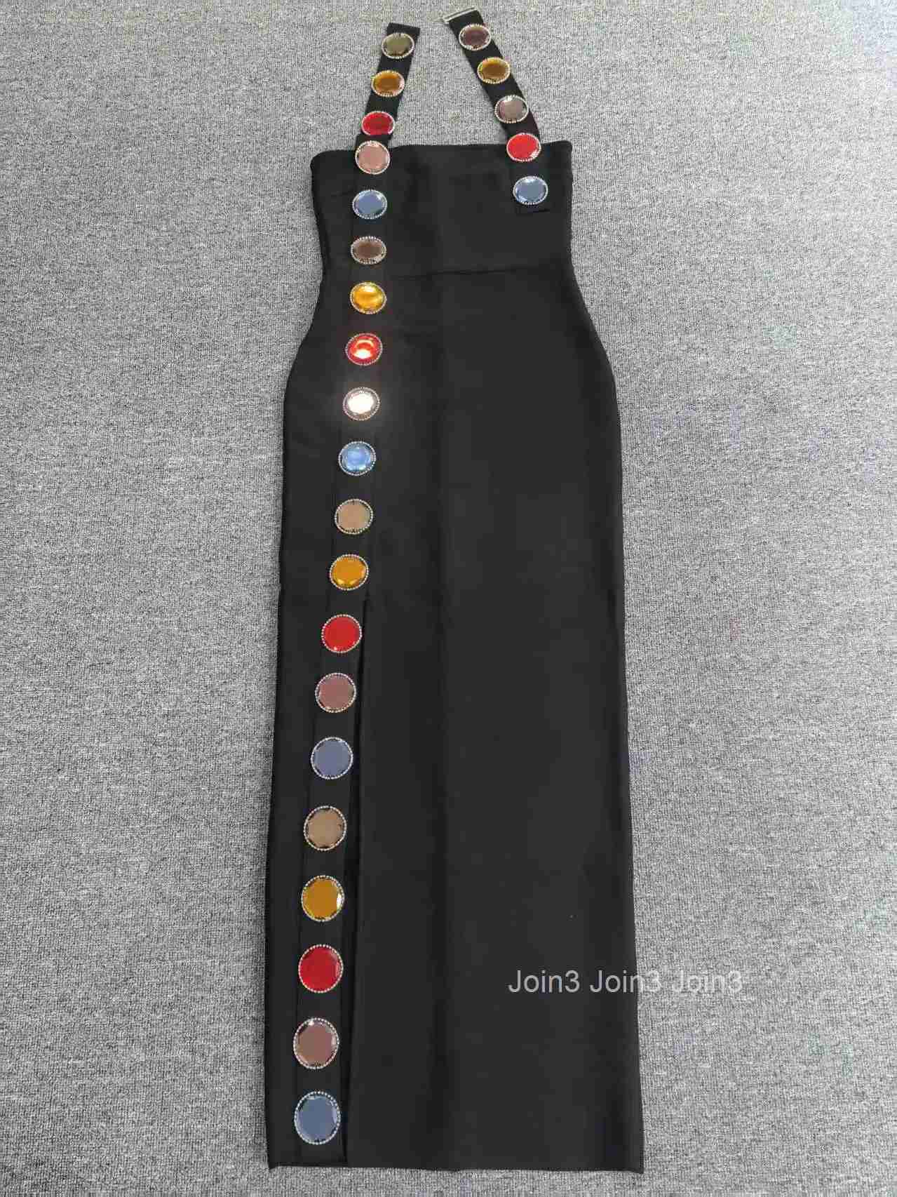 Womens Bandage Style Halter Gown with Side Multi Color Bead and Crystal Applique Sheer Mesh Panel Thigh High Slit Forma