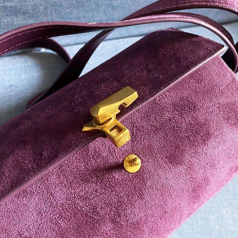 Korean Boston Bags For Women Designer Handbag And Purse 2024 New In Faux Suede Vintage Lock Decoration Small Box Shoulder
