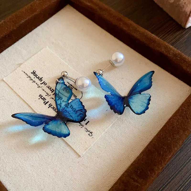 Dreamy Clear Blue Butterfly Drop Pearl Stud Earrings Fairy Romantic Earrings Jewelry Gifts For Women and Girls XJ250623