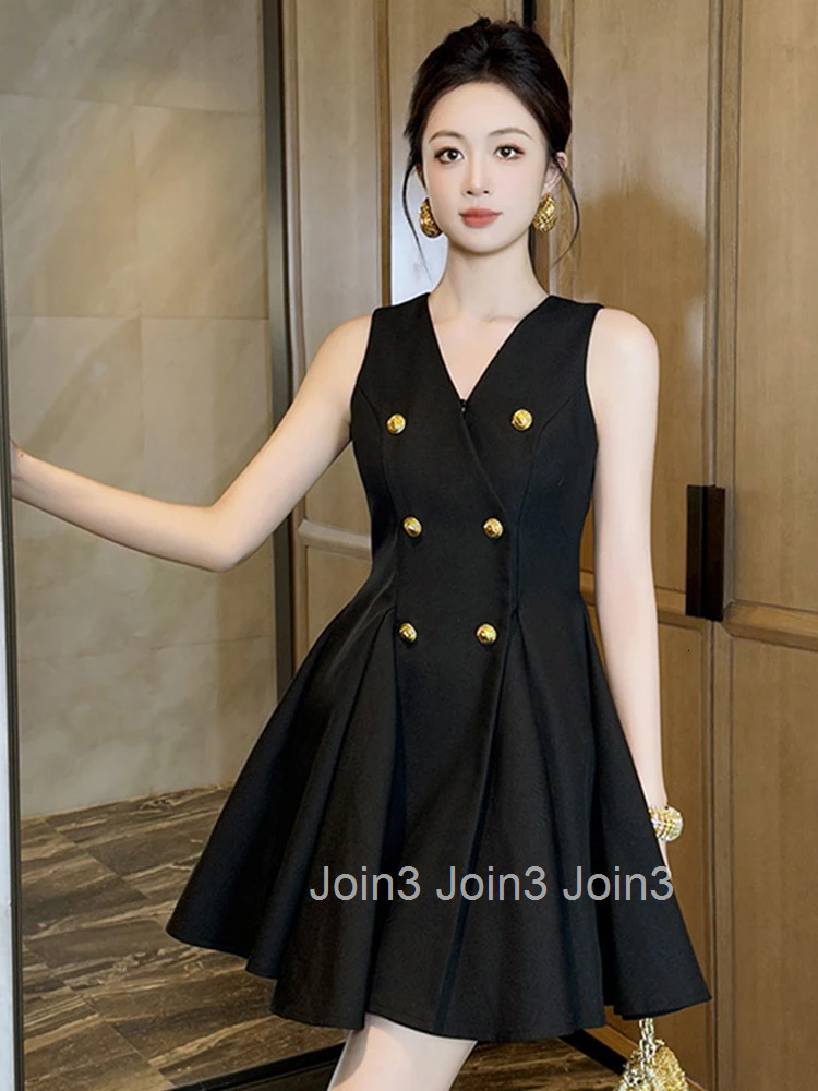 Women Clothes Black Sexy V-Neck Sleeveless Slim Mini Short A-Line Dress Fashion Party Prom Vestidos Casual Formal Occasion New