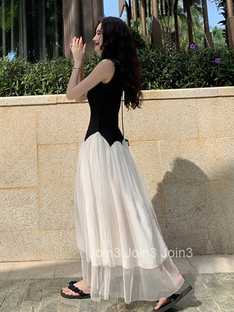 New Summer Fashion Lady Vintage Beach Vacation A-Line Long Dress Women Elegant Sweet Sleeveless Slim Robe Vestido Street Clothes