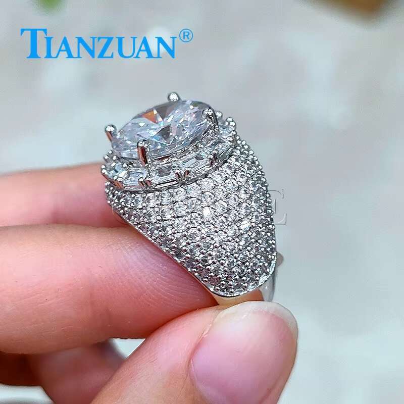 12mm Big Thick Edge Stone Ring Sterling 925 Silver Hip Hop Round Moissanite Ring Men Women Diamonds Male Fine Jewelry
