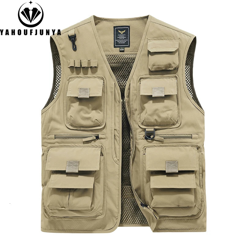 Summer Men Sleeveless Many Pocket Tool Webbed Breathable Vest Men Outdoors Fishing Camping Thin Lightweight Loose Vest Male 250617
