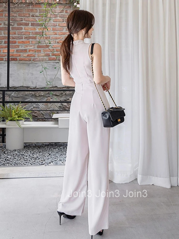 Women Clothes Solid One Piece Long Jumpsuits Elegant Formal Vintage Sleeveless Female Mujer Wide Leg Loose Rompers Casual Summer