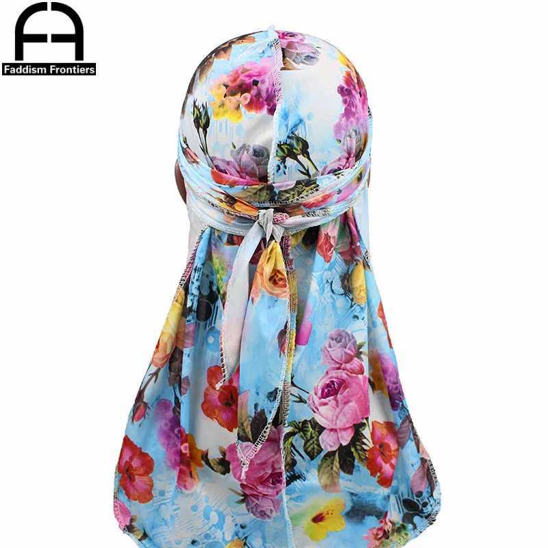 Fashion Mens Print Silky Durags Bandanas Turban Headband Silk Men DuRag Floral Waves Caps Turban Headwear Hair Accessories M250623
