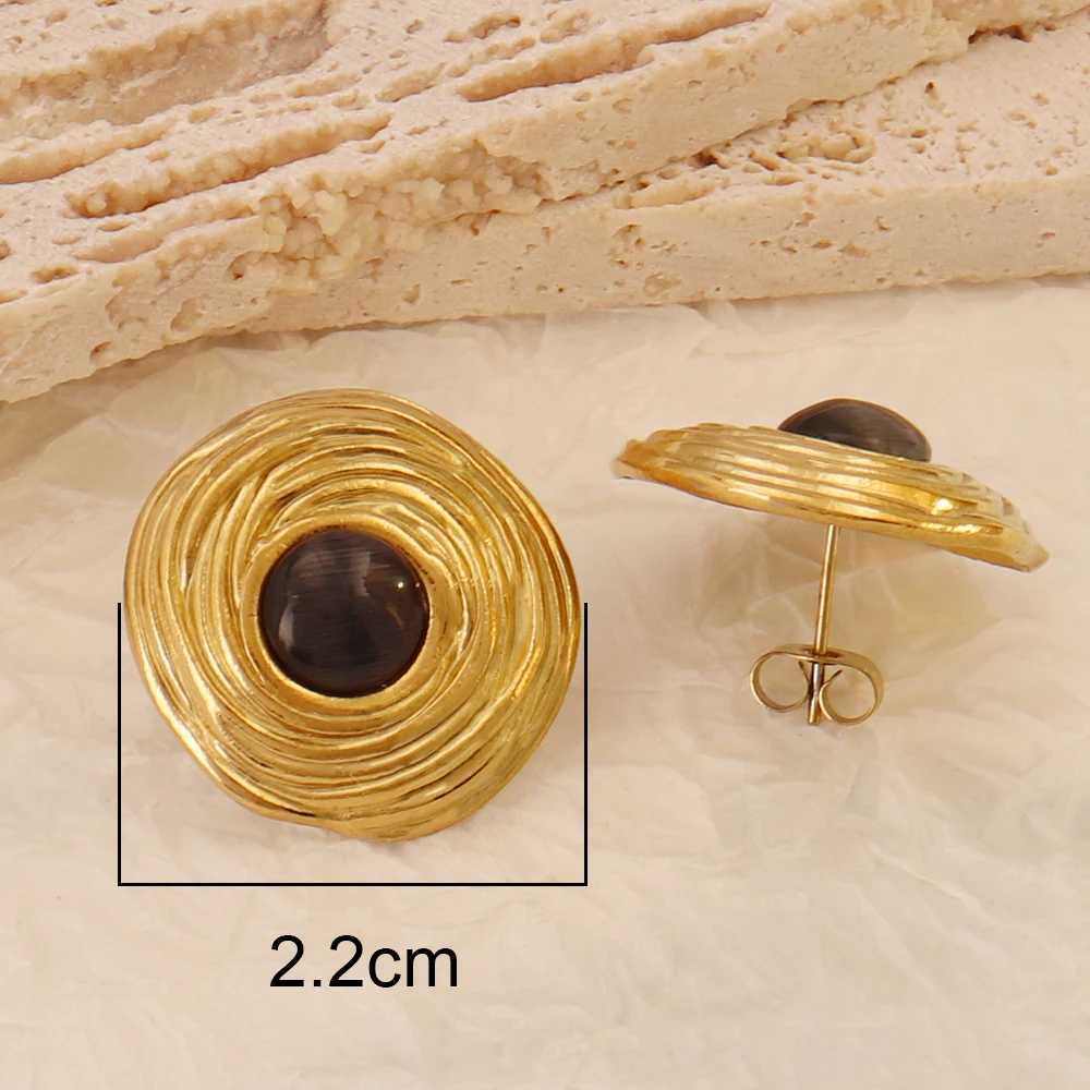 316L Stainless Steel Texture Cutout Inlaid Turquoise Stud Earring for Women Summer Beach Imitation Pearl Earrings Girl JewelryXJ250623