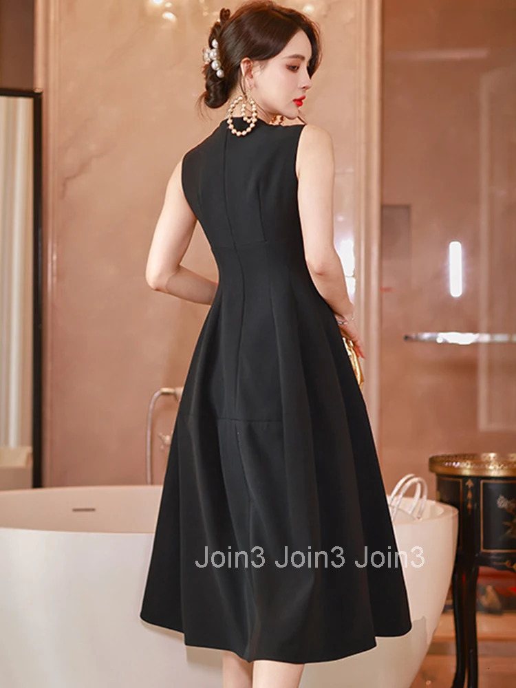 Black Elegant Women Evening Dress Temperament Simple O-Neck Sleeveless Slim Midi Party Club Prom Lady Robe Femme Mujer Vestidos