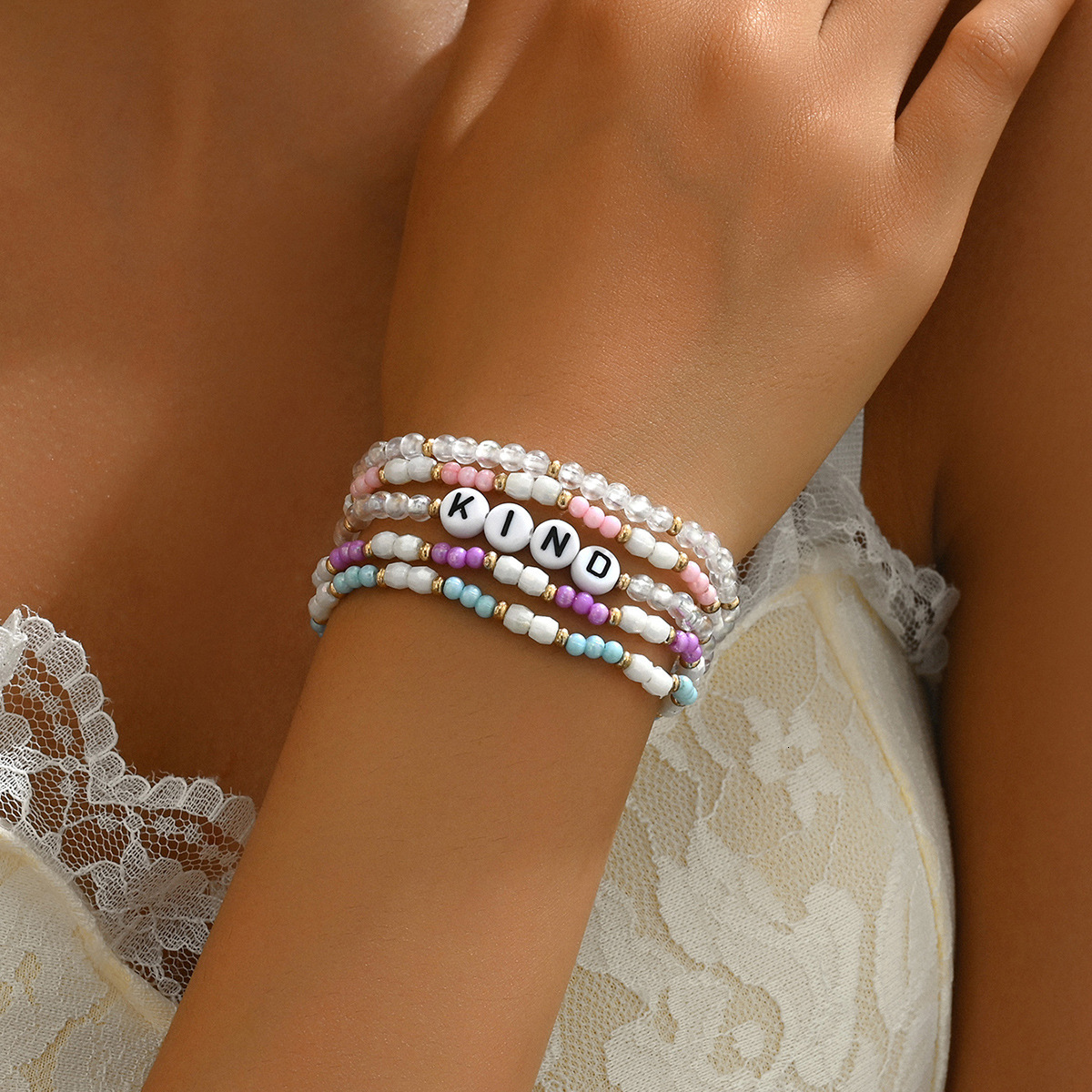 Minimalist Fashion Beaded For Women, Unique Multi-Layer Corful Seed Bead Design With English Alphabet Letters, Bracelet