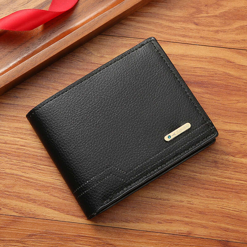 New Men's Short Style Fashion Casual Litchi Grain Soft Leather Multiple Card Slots Large Capacity Small Wallet