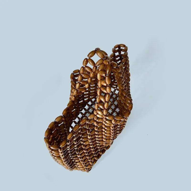 Summer Women's Handwoven Totes Beach Holiday Hollowed-Out Wooden Beaded Bag Fashion Fan Shape Clutch Female Purse And Handbags