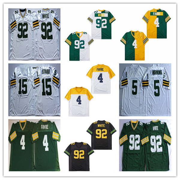 American Throwback Football Jerseys 4 Brett Favre 92 Reggie White 5 Paul Hornung 66 Ray Nitschke 15 Bart Starr Stitched Retro Green White Black Shirt
