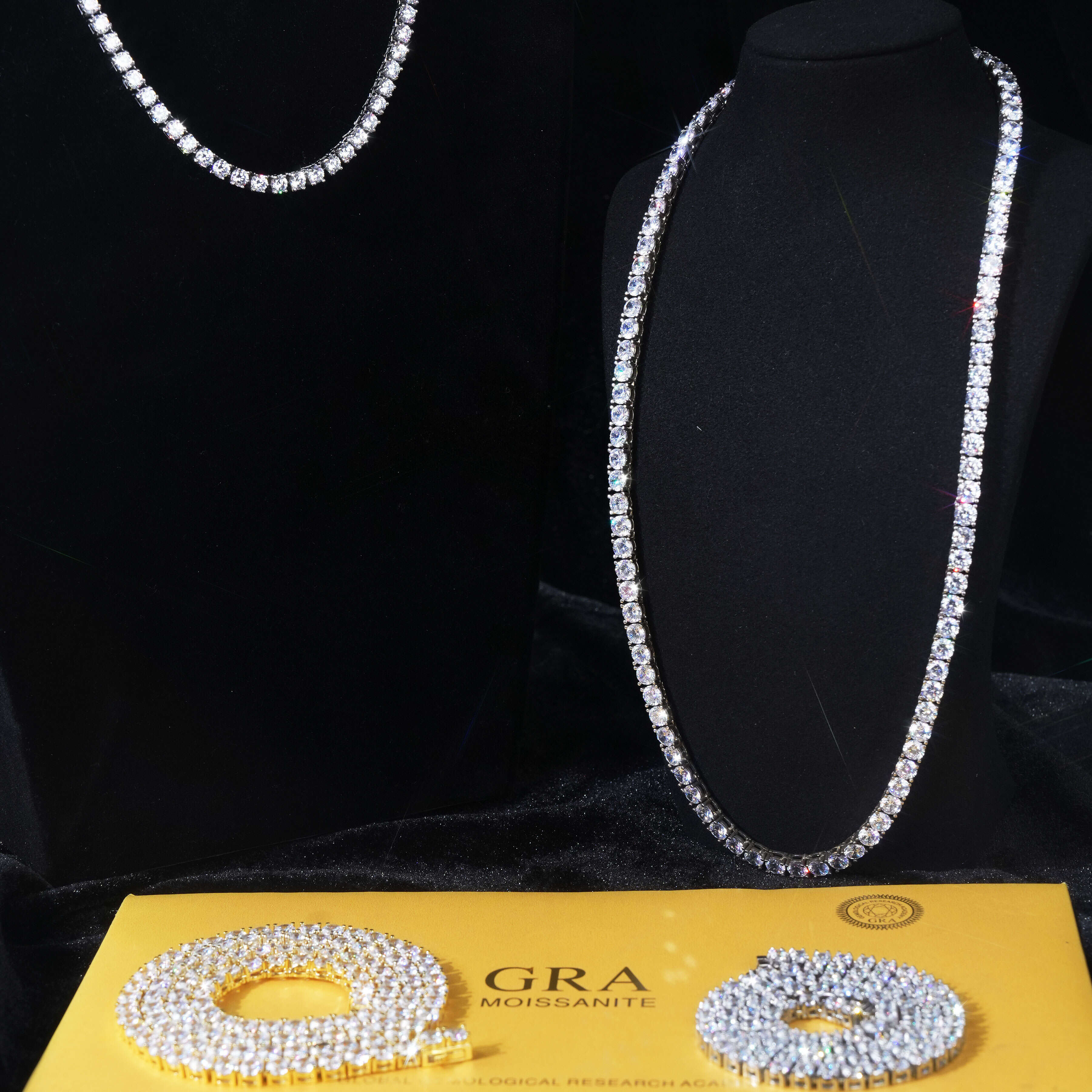 High Quality Full Bling Diamond Luxury 925 Silver Moissanite Tennis Necklaces Jewelry for Men Women