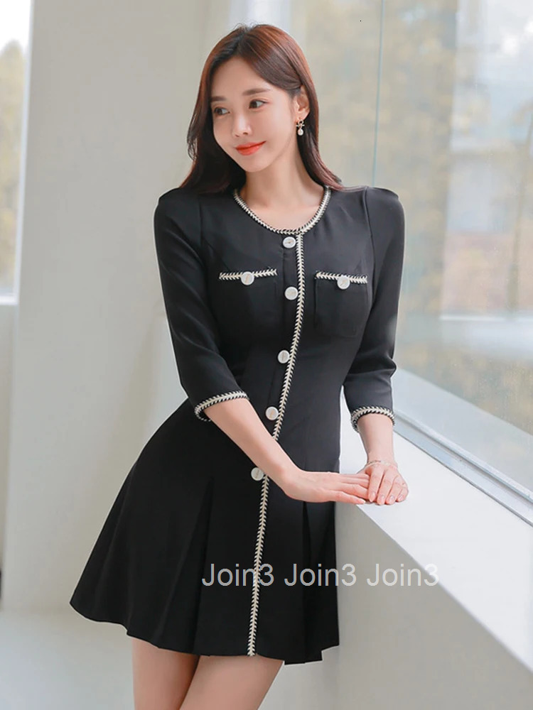 New Fashion Ladies Formal Black Short A-Line Dress Women Mujer Elegant Office Commute O-Neck Slim Mini Vestidos Street Clothes