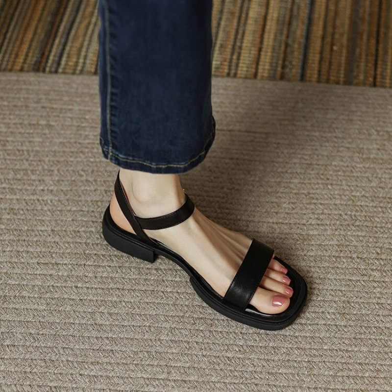 Women's Summer Fashion Platform Sandals French Style Internet Celebrity One-Strap Flat Comfortable Outdoor Non-Slip Roman Shoes ddmythur