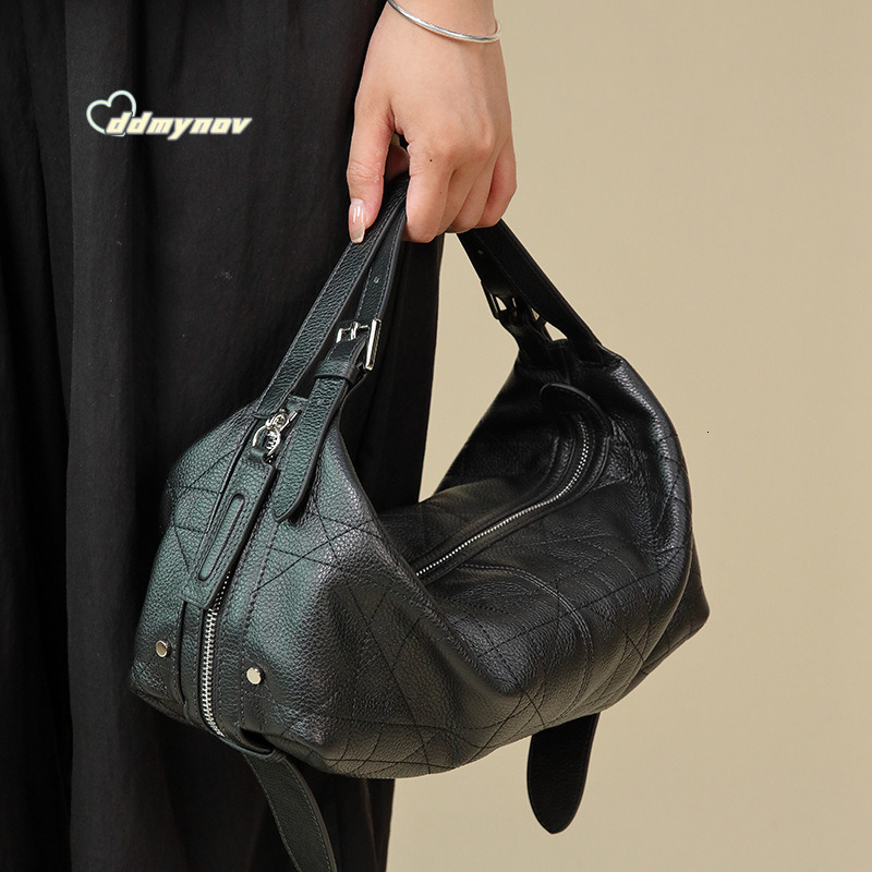 Genuine Leather Women's High-End Shoulder D Brand New Plaid Niche Design Underarm Crossbody Bag for Women ddmynov