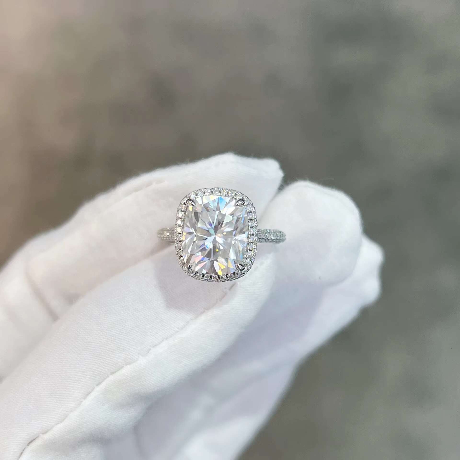 Ruizuan Big Rings Jewelry Women Moissanite 5ct Diamond Rings Women Engagement Luxury Elongated Cushion Cut Moissanite Ring S925