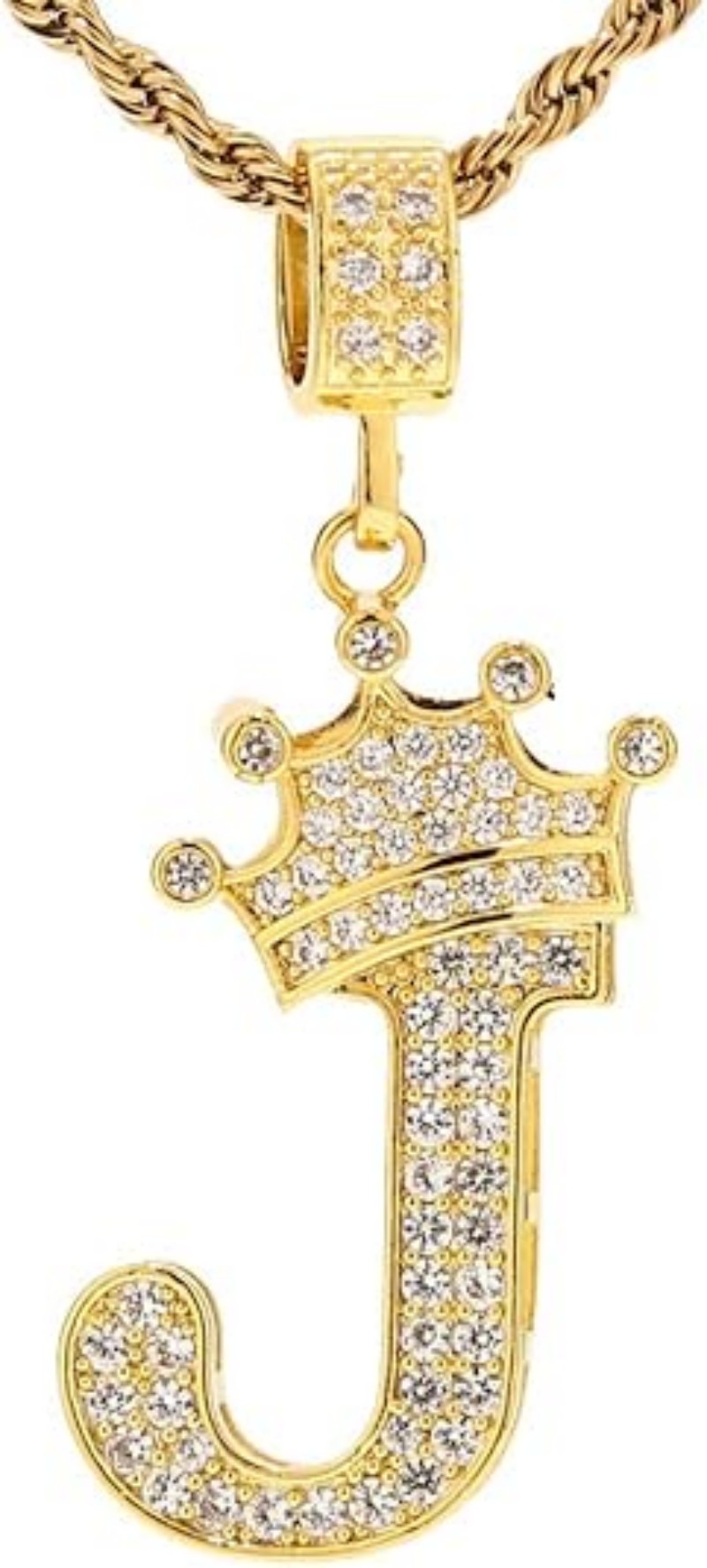 A-ZLetters Necklace Crown Necklace for Men Women 18K Gold Plated Letters Pendants with 23'' Chain Hip Hop Alphabet Name Jewelry Mom Gifts